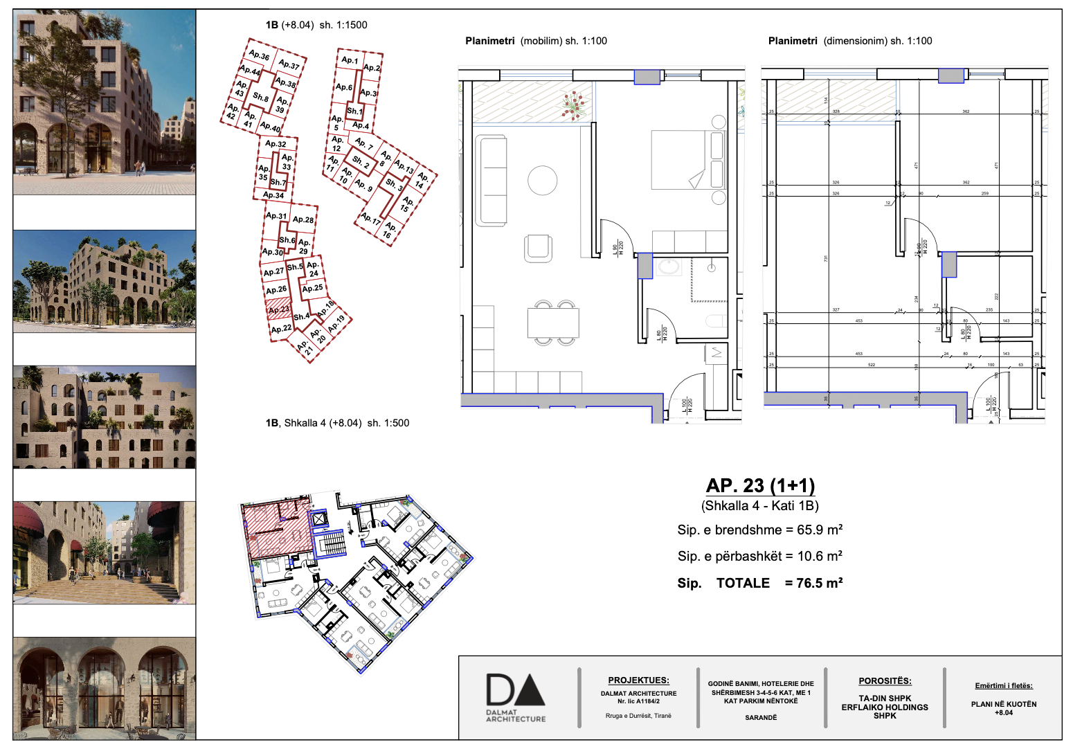 1-rumslägenhet till salu i Saranda – 76,5 m², våning 1, Marina City Park, Byggarens standard