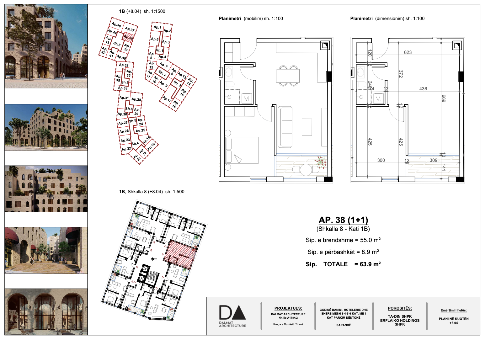 1-Bedroom Apartment for Sale in Saranda – 63.9m², 1st Floor, Marina City Park, Developer Standard
