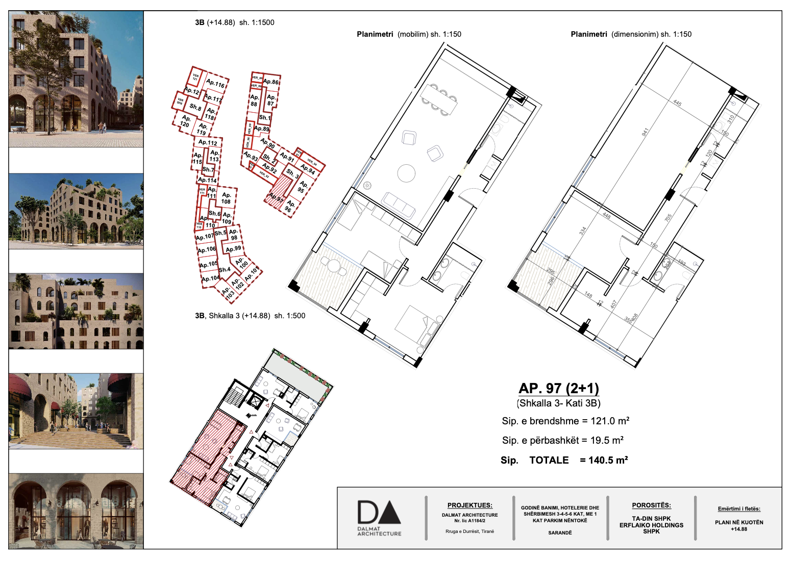 Modern 2-Rumslägenhet till Salu i Saranda – 140,5 m², 3:e Våningen, 2 Badrum, Rymlig Planlösning
