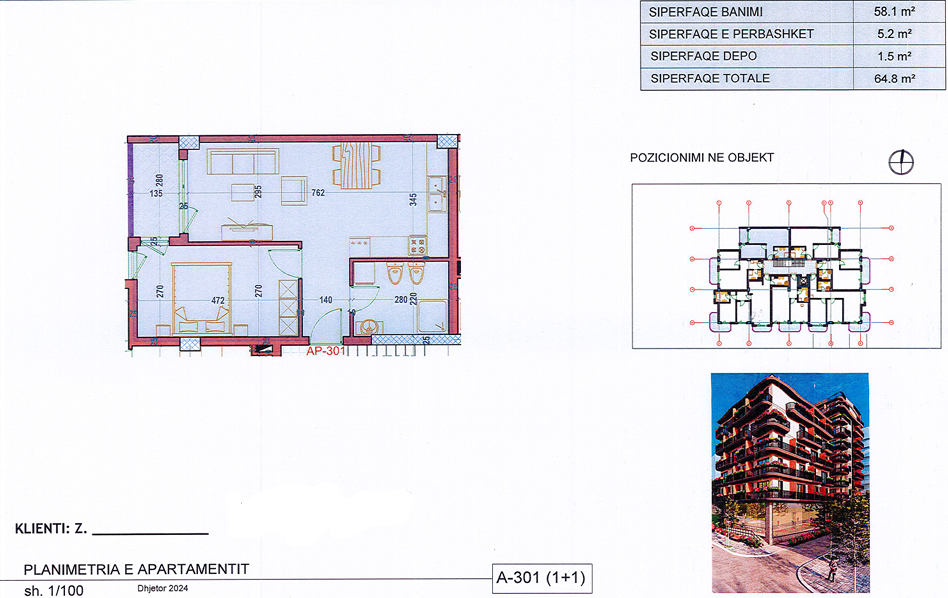 1-Bedroom Apartment for Sale in Saranda – Mitat Hoxha Street, 100m from the Sea