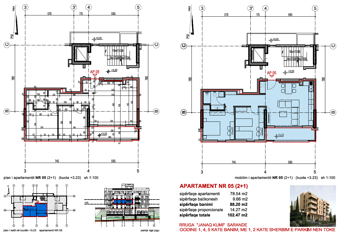 Well-Sized 2+1 Apartment in Saranda – 102.47 m², Large Veranda, 2nd Residential Floor
