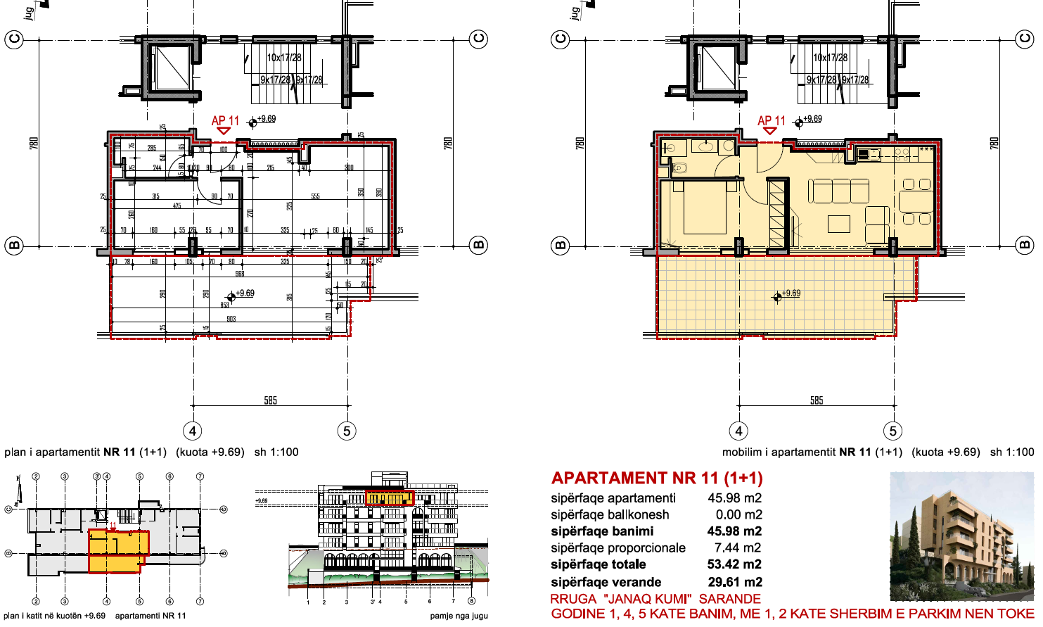 Sea-View 1+1 Apartment in Saranda – 83.03 m², Large Veranda, 4th Residential Floor