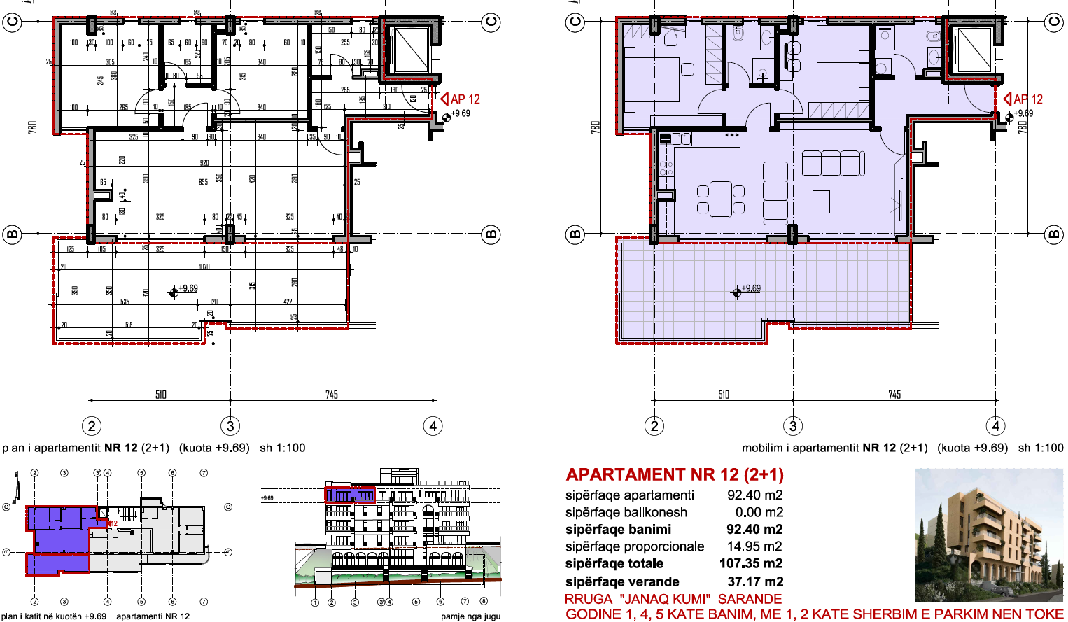 Sea-View 2+1 Apartment in Saranda – 144.52 m², Large Veranda, 4th Residential Floor