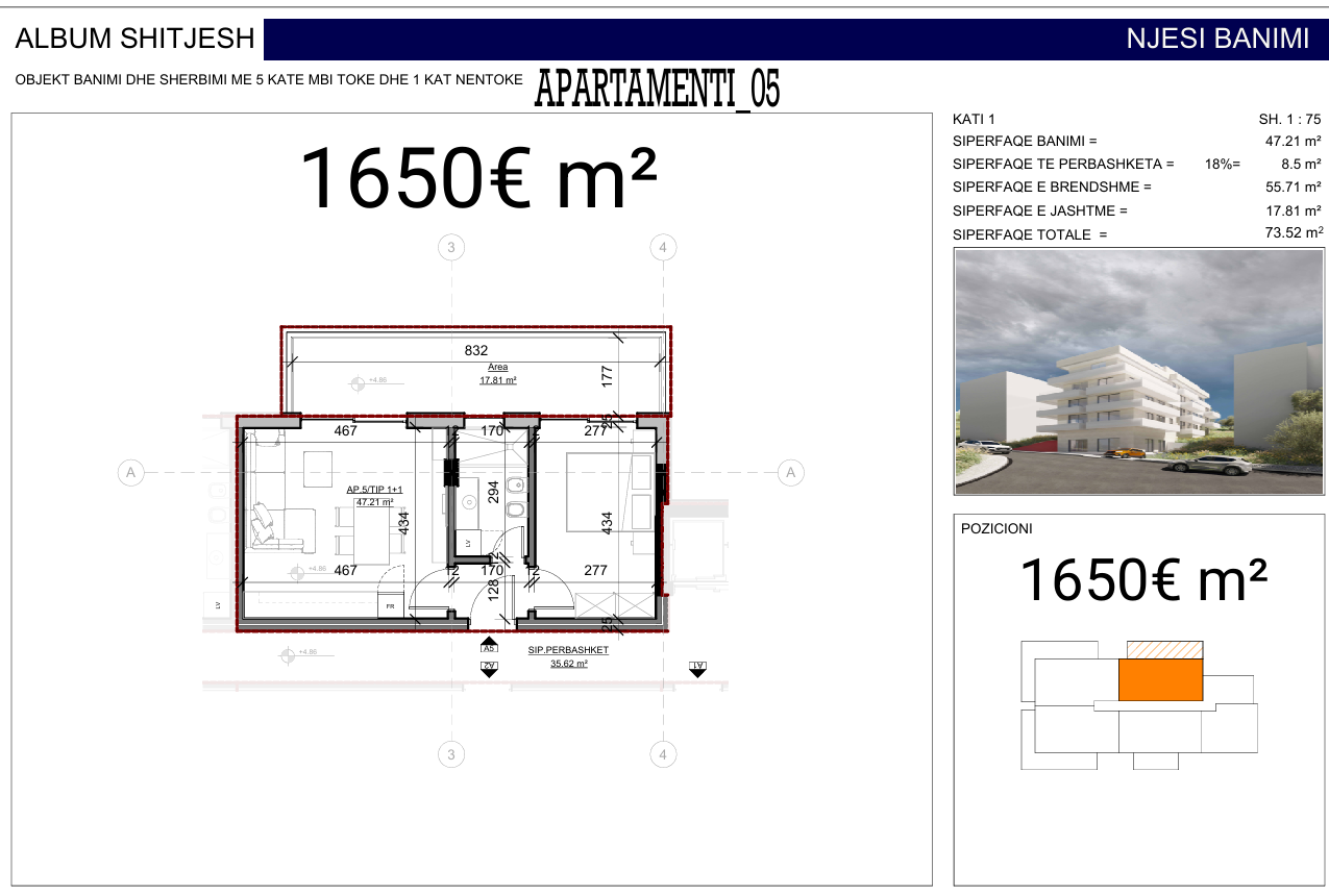 1-Bedroom Apartment for Sale on Rruga Butrinti – New Building, 73.5 m²