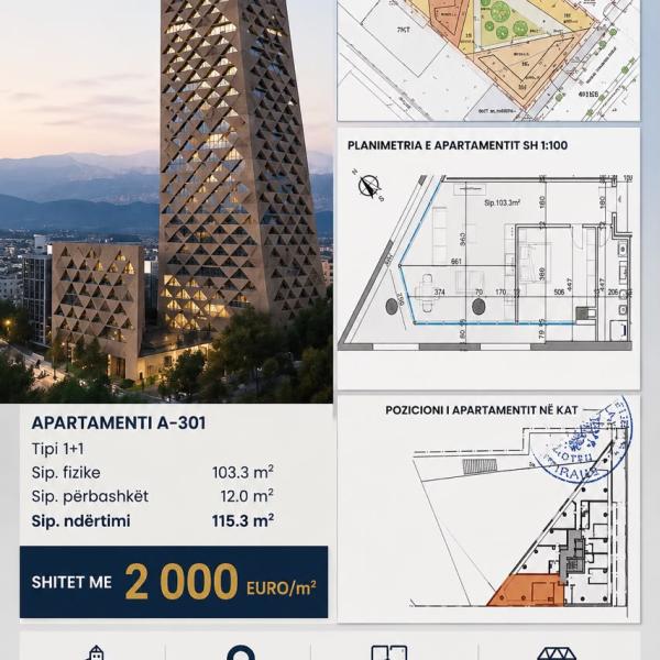 1+1 Apartment for Sale at Tirana Tower – 115.3 m², 3rd Floor