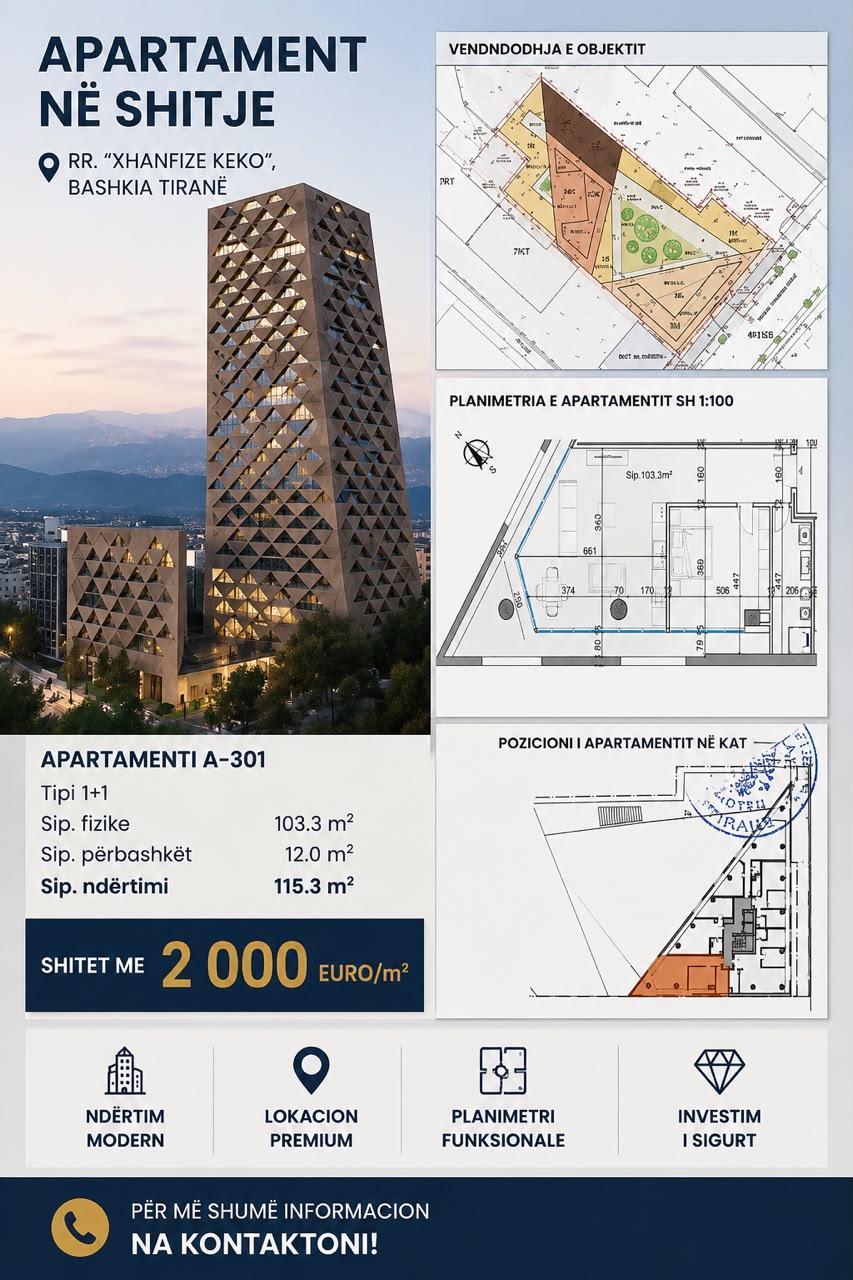 1-bedroom apartment for sale in Tiranë, Albania